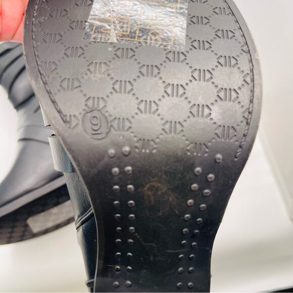 Pierre Dumas black moto strappy block heel ankle booties 9 - Picture 7 of 8